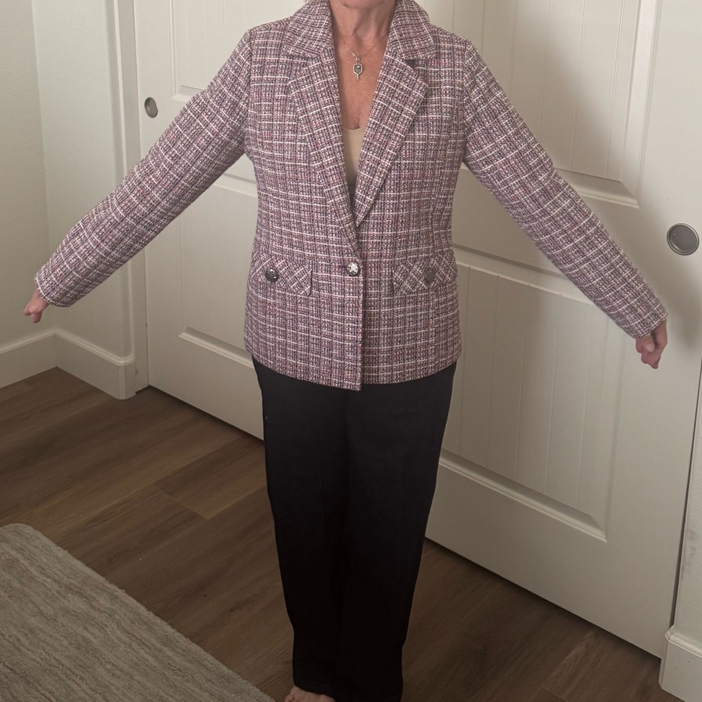 Bagatelle Collection Pink Plaid Tweed Blazer Jacket - Picture 14 of 16